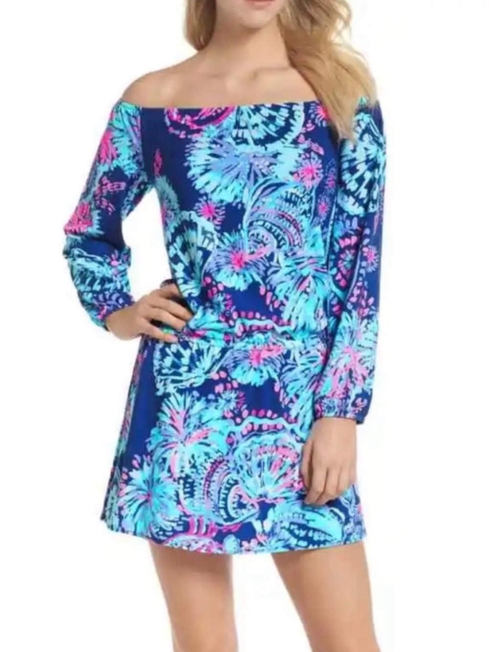 ·Lilly Pulitzer· Blue and Pink Lana Off the Shoulder Skort Romper Size XS